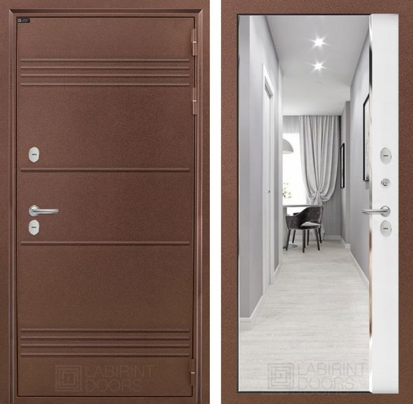 Входная дверь Лабиринт ТЕРМО ЛАЙТ - Белый софт Зеркало Панорама