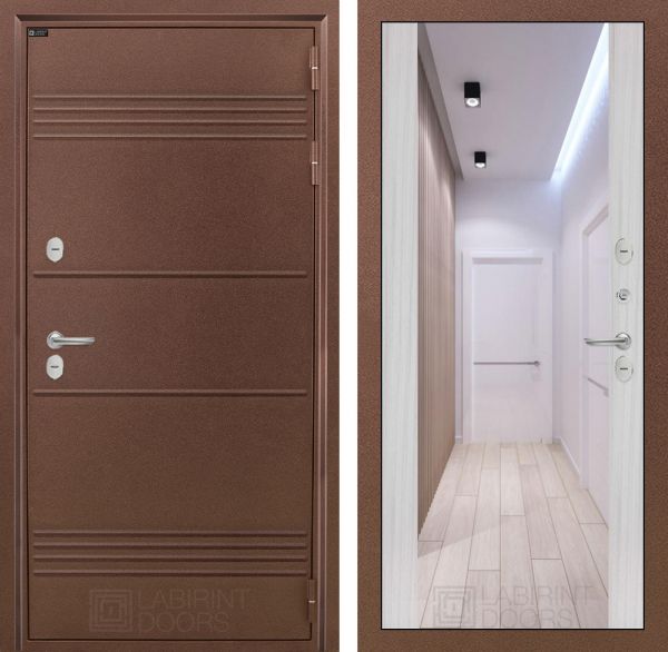 Входная дверь Лабиринт ТЕРМО ЛАЙТ - Сандал белый Зеркало Максимум