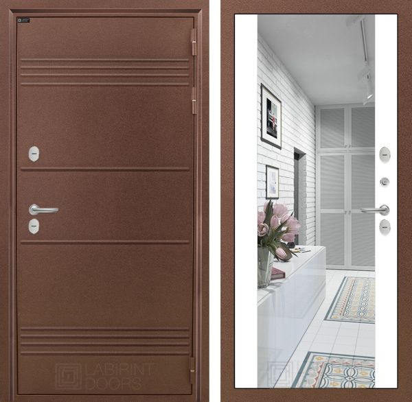 Входная дверь Лабиринт ТЕРМО ЛАЙТ - Белый софт Зеркало Максимум