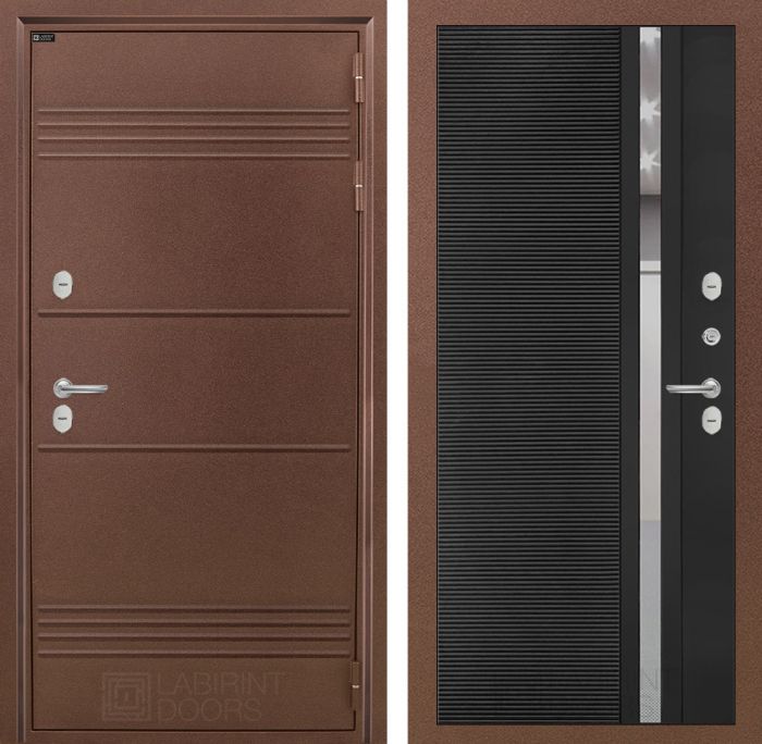 Входная дверь Лабиринт ТЕРМО ЛАЙТ 31 - Черный кварц (зеркальная вставка с тонировкой)