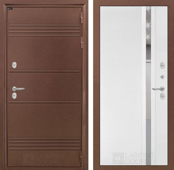 Входная дверь Лабиринт ТЕРМО ЛАЙТ 31 - Белый софт (зеркальная вставка с тонировкой)