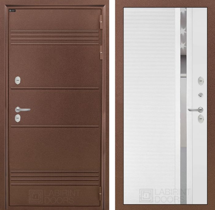 Входная дверь Лабиринт ТЕРМО ЛАЙТ 31 - Белый софт (зеркальная вставка с тонировкой)