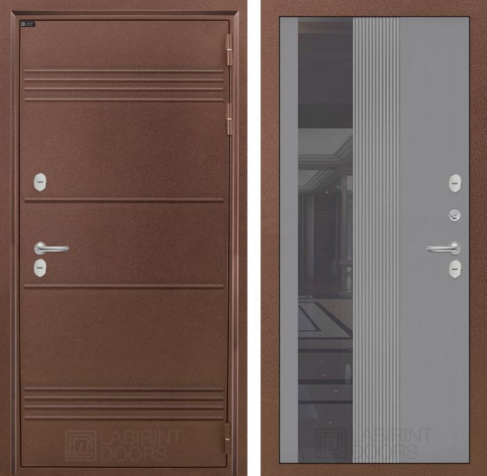 Входная дверь Лабиринт ТЕРМО ЛАЙТ 32 - Зеркало тонированное Серый софт рельеф