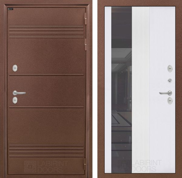 Входная дверь Лабиринт ТЕРМО ЛАЙТ 32 - Зеркало тонированное Белый софт рельеф