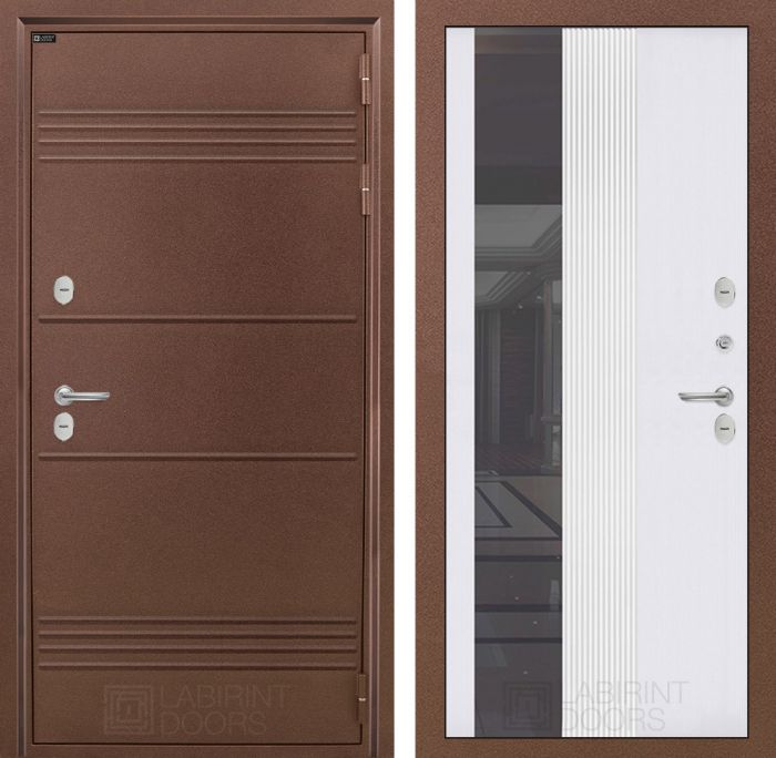 Входная дверь Лабиринт ТЕРМО ЛАЙТ 32 - Зеркало тонированное Белый софт рельеф