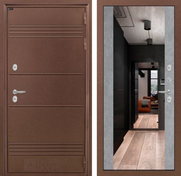 Входная дверь Лабиринт ТЕРМО ЛАЙТ - Бетон светлый Зеркало Максимум