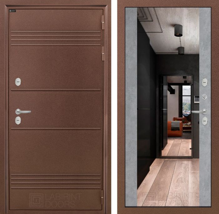 Входная дверь Лабиринт ТЕРМО ЛАЙТ - Бетон светлый Зеркало Максимум