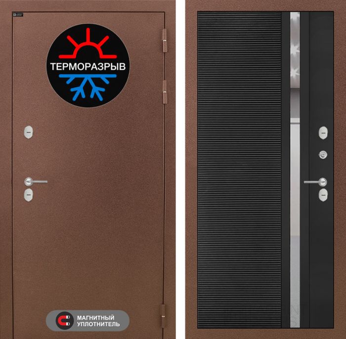 Входная дверь Лабиринт Термо Магнит 31 - Черный кварц (зеркальная вставка с тонировкой)