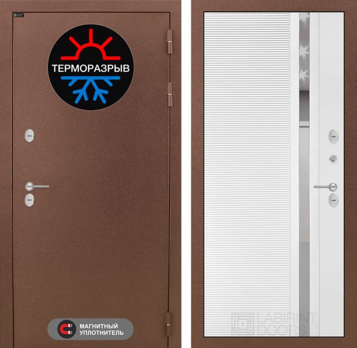 Входная дверь Лабиринт Термо Магнит 31 - Белый софт (зеркальная вставка с тонировкой)