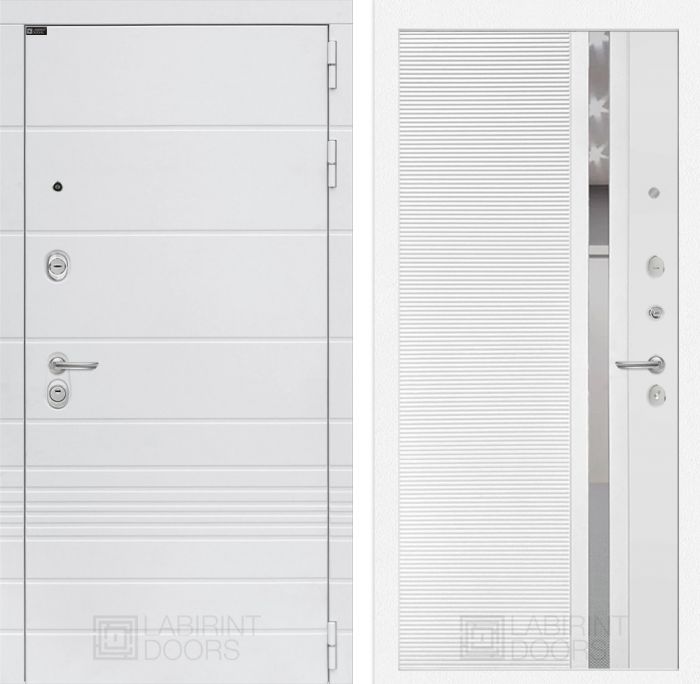 Входная дверь Лабиринт Трендо 31 - Белый софт зеркальная вставка с тонировкой