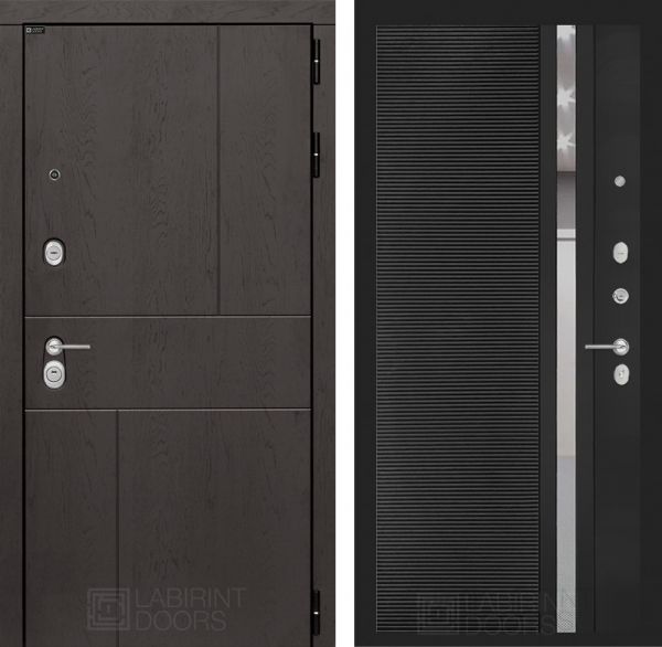Входная дверь Лабиринт URBAN 31 - Черный кварц зеркальная вставка с тонировкой