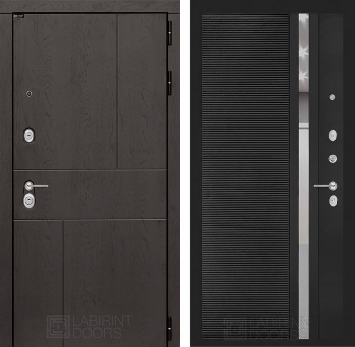 Входная дверь Лабиринт URBAN 31 - Черный кварц зеркальная вставка с тонировкой