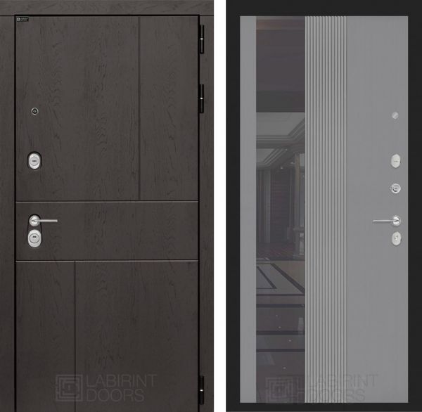 Входная дверь Лабиринт URBAN 32 - Зеркало тонированное Серый софт рельеф