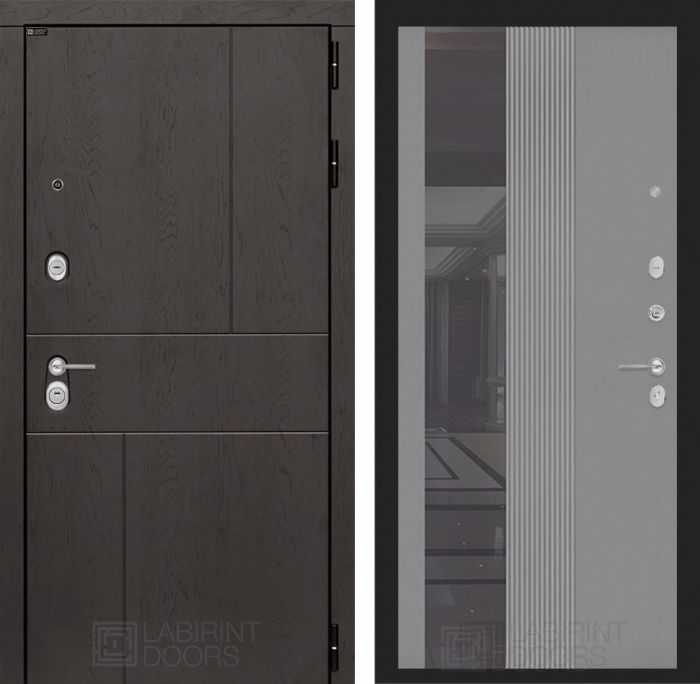 Входная дверь Лабиринт URBAN 32 - Зеркало тонированное Серый софт рельеф