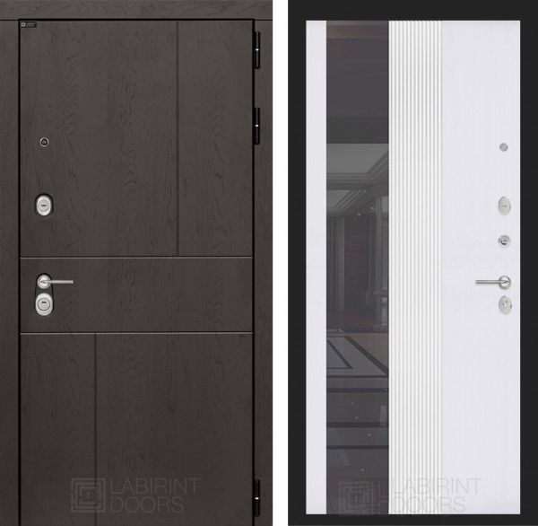 Входная дверь Лабиринт URBAN 32 - Зеркало тонированное Белый софт рельеф