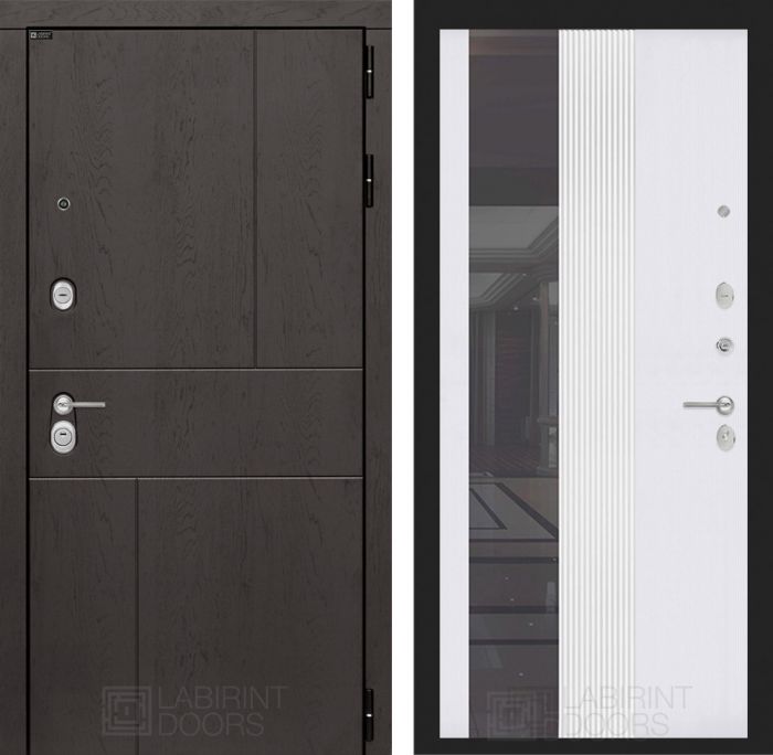 Входная дверь Лабиринт URBAN 32 - Зеркало тонированное Белый софт рельеф