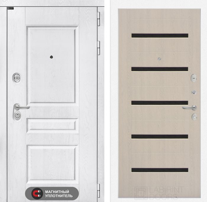 Входная дверь Лабиринт VERSAL 01 - Беленый дуб, стекло черное