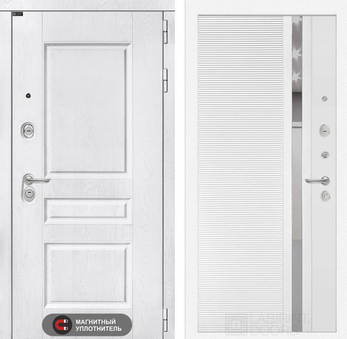 Входная дверь Лабиринт VERSAL 31 - Белый софт зеркальная вставка с тонировкой