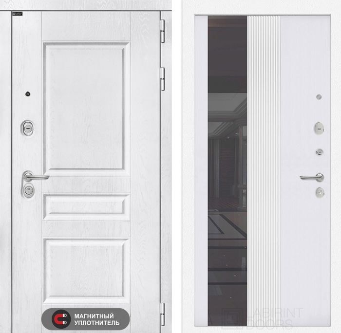 Входная дверь Лабиринт VERSAL 32 - Зеркало тонированное Белый софт рельеф