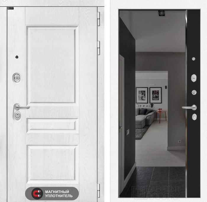 Входная дверь Лабиринт VERSAL - с зеркалом Панорама с тонировкой Черный кварц