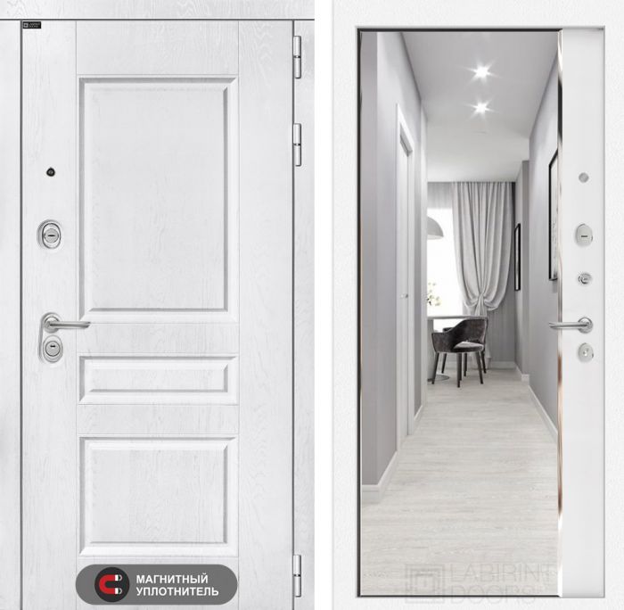 Входная дверь Лабиринт VERSAL - с зеркалом Панорама Белый софт