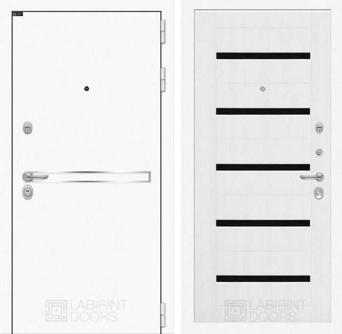 Входная дверь Лабиринт Лайн WHITE 01 - Белое дерево, стекло черное