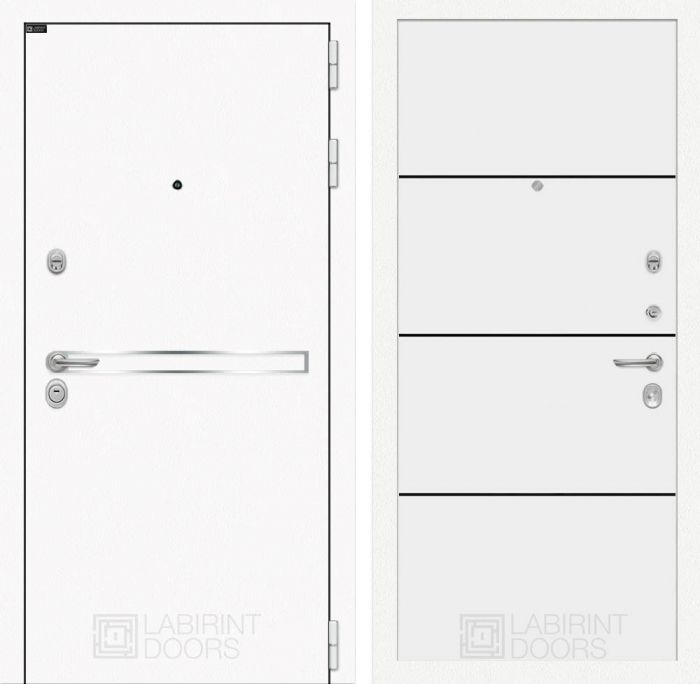 Входная дверь Лабиринт Лайн WHITE 25 - Белый софт, черный молдинг
