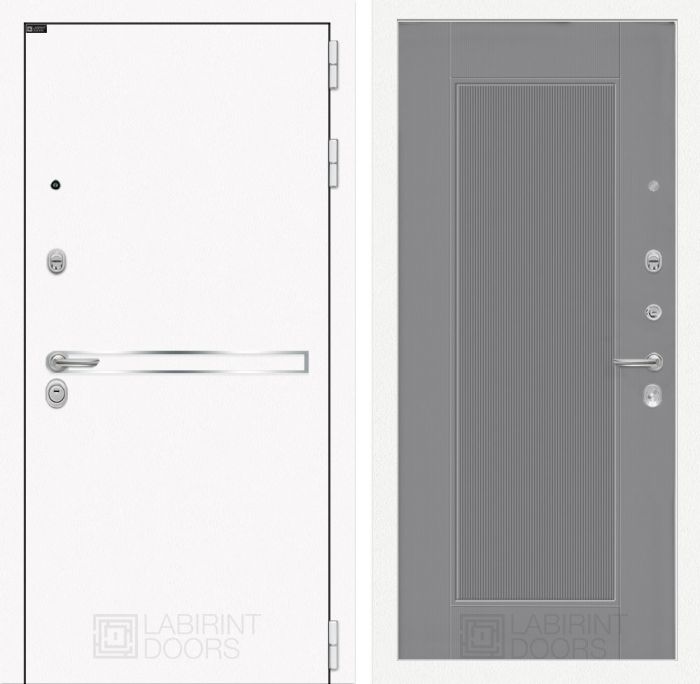 Входная дверь Лабиринт Лайн WHITE 30 - Серый рельеф софт