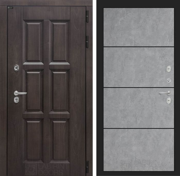 Входная дверь Лабиринт Лондон 25 - Бетон светлый, черный молдинг