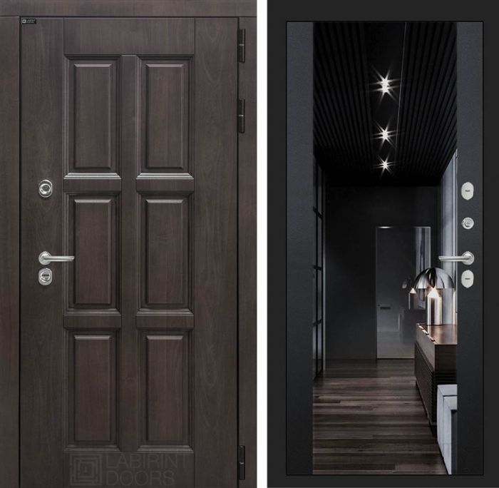 Входная дверь Лабиринт Лондон - Черный кварц Зеркало Максимум с тонировкой