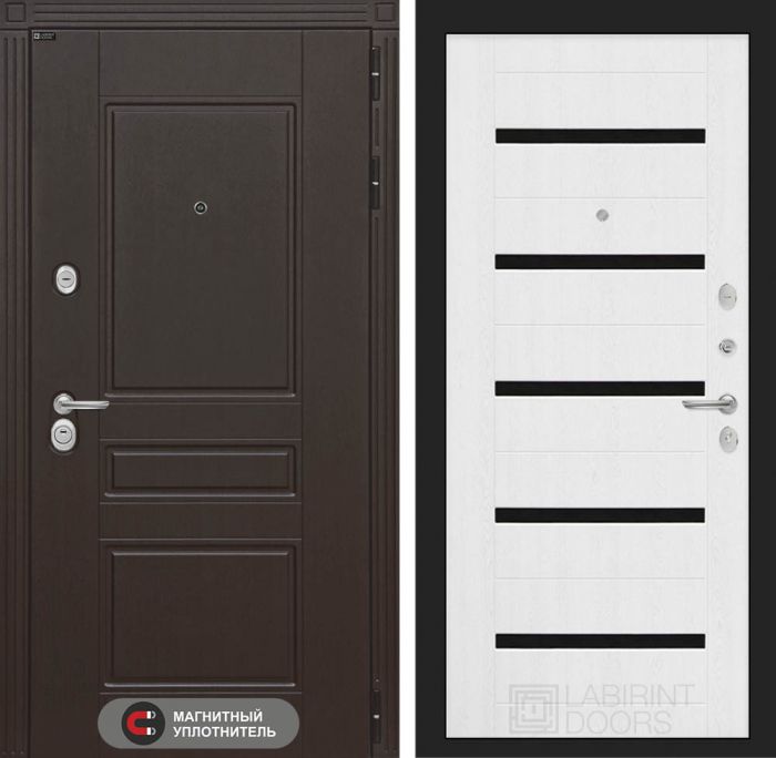 Входная дверь Лабиринт Мегаполис 01 - Белое дерево, стекло черное