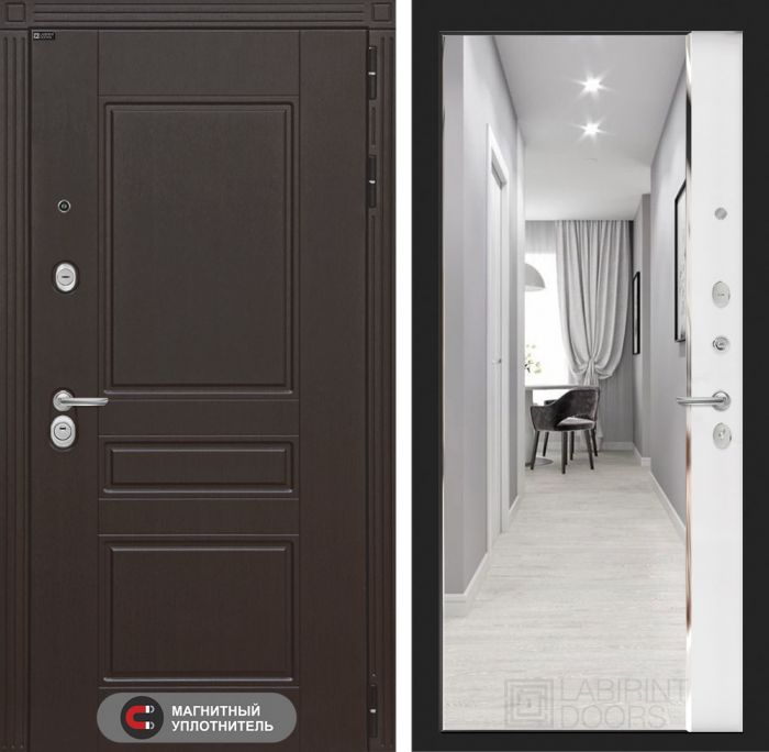 Входная дверь Лабиринт Мегаполис - с зеркалом Панорама Белый софт