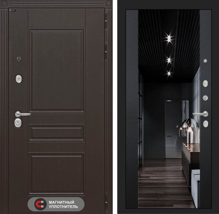 Входная дверь Лабиринт Мегаполис - Черный кварц Зеркало Максимум с тонировкой