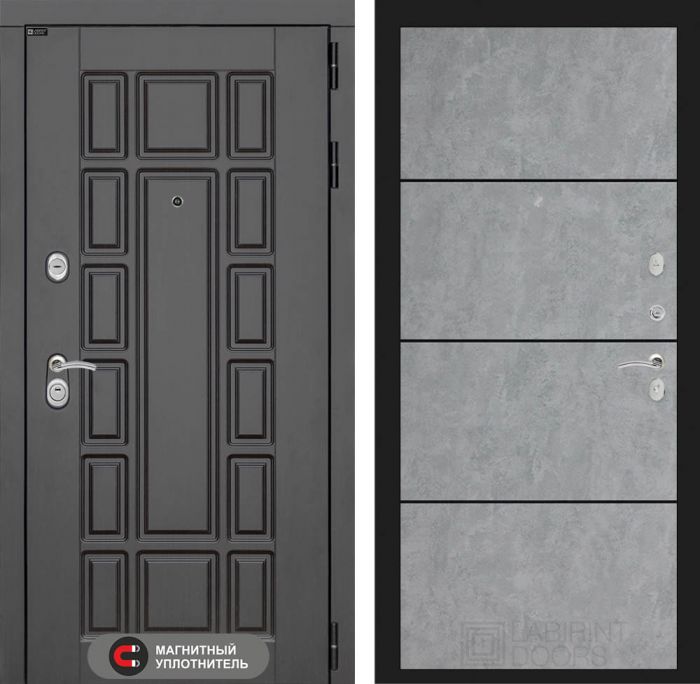 Входная дверь Лабиринт Нью-Йорк 25 - Бетон светлый, черный молдинг