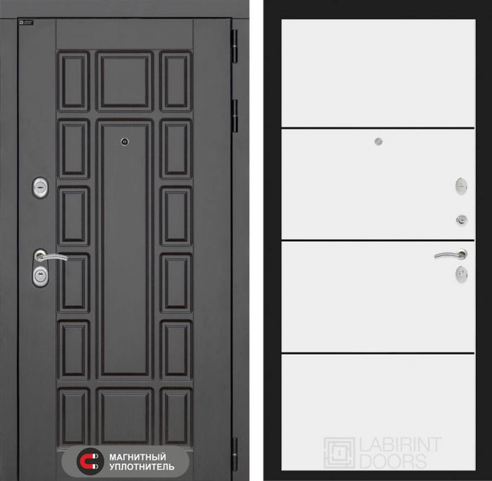 Входная дверь Лабиринт Нью-Йорк 25 - Белый софт, черный молдинг
