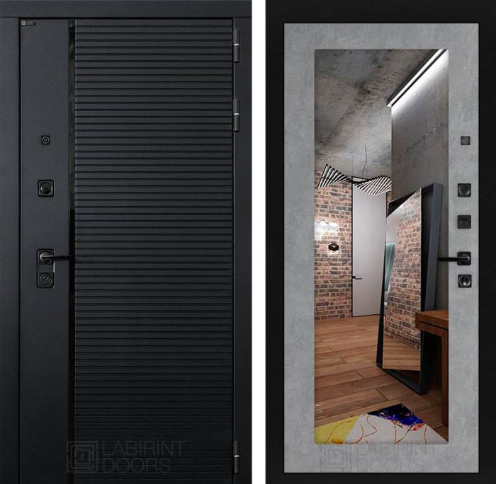 Входная дверь Лабиринт PIANO с зеркалом 18 - Бетон светлый