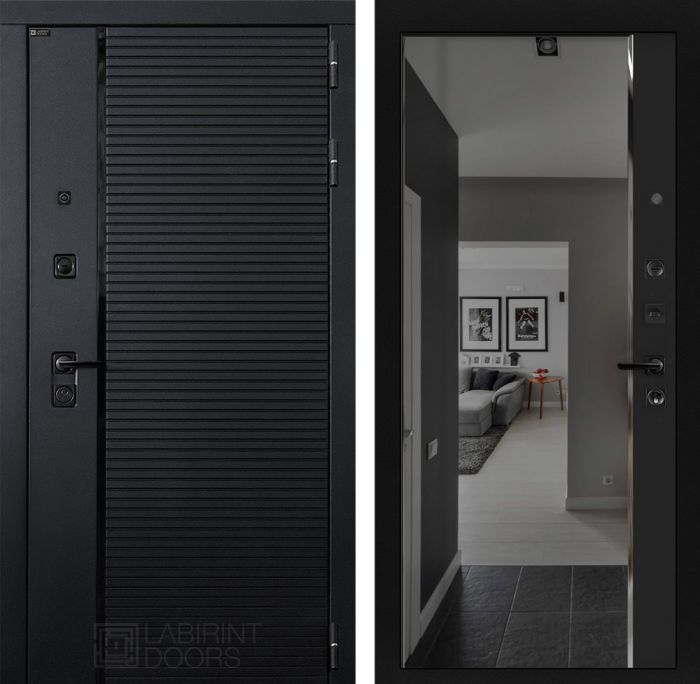 Входная дверь Лабиринт PIANO Черный кварц Зеркало Панорама