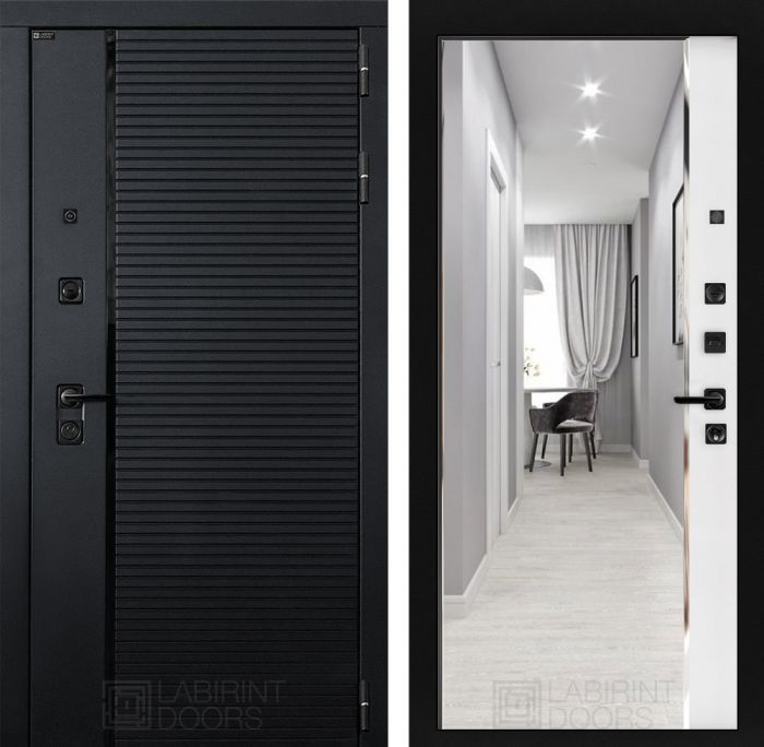 Входная дверь Лабиринт PIANO Белый софт Зеркало Панорама