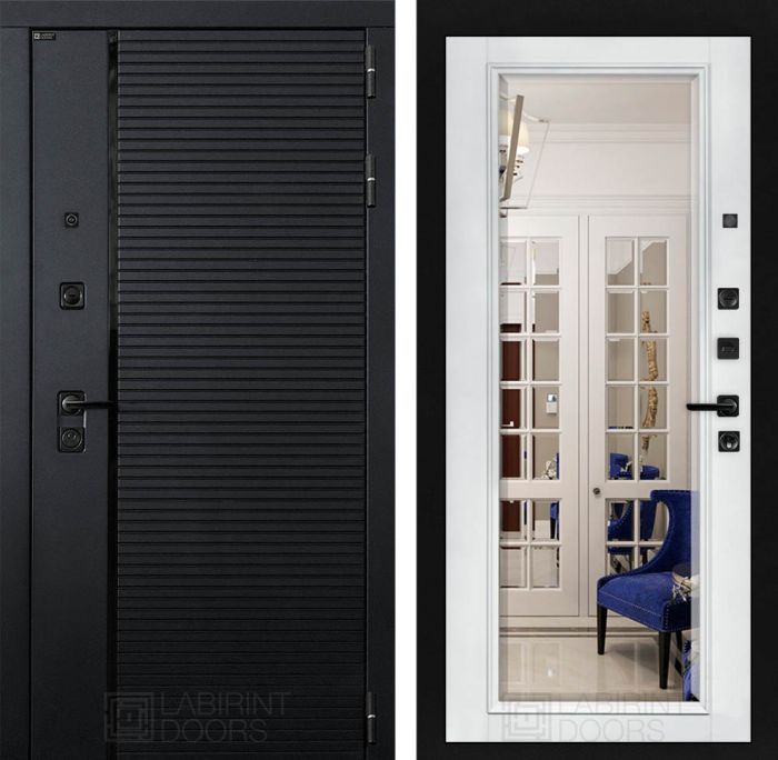 Входная дверь Лабиринт PIANO - Белый софт зеркало фацет