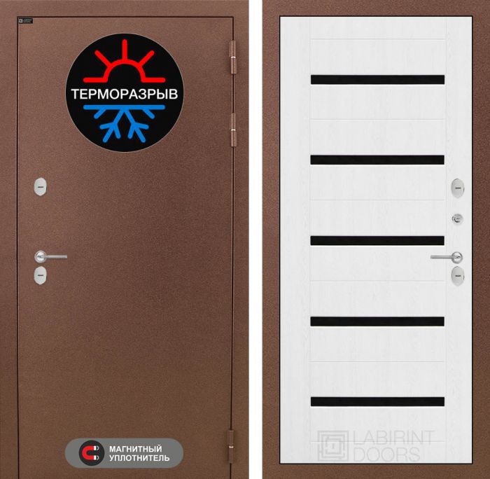 Входная дверь Лабиринт Термо Магнит 01 - Белое дерево, стекло черное