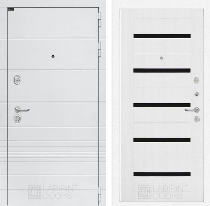 Входная дверь Лабиринт Трендо 01 - Белое дерево, стекло черное