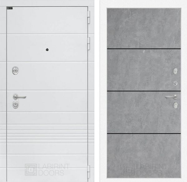 Входная дверь Лабиринт Трендо 25 - Бетон светлый, черный молдинг