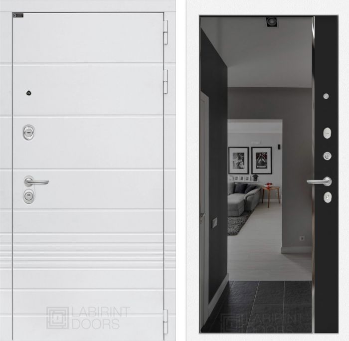 Входная дверь Лабиринт Трендо - с зеркалом Панорама с тонировкой Черный кварц