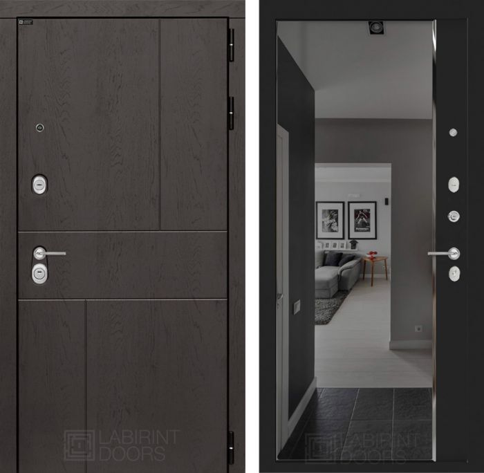 Входная дверь Лабиринт URBAN - с зеркалом Панорама с тонировкой Черный кварц
