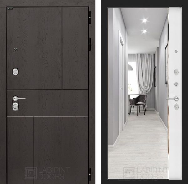 Входная дверь Лабиринт URBAN - с зеркалом Панорама Белый софт