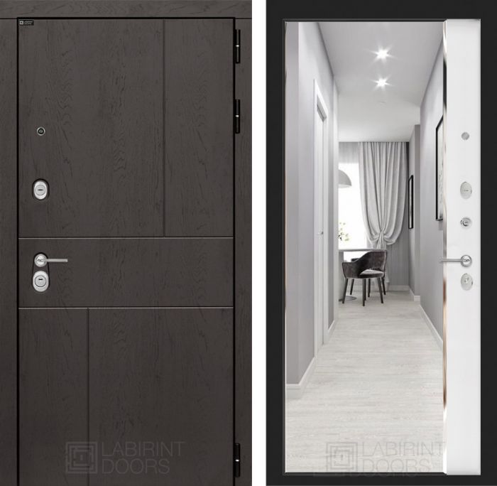 Входная дверь Лабиринт URBAN - с зеркалом Панорама Белый софт