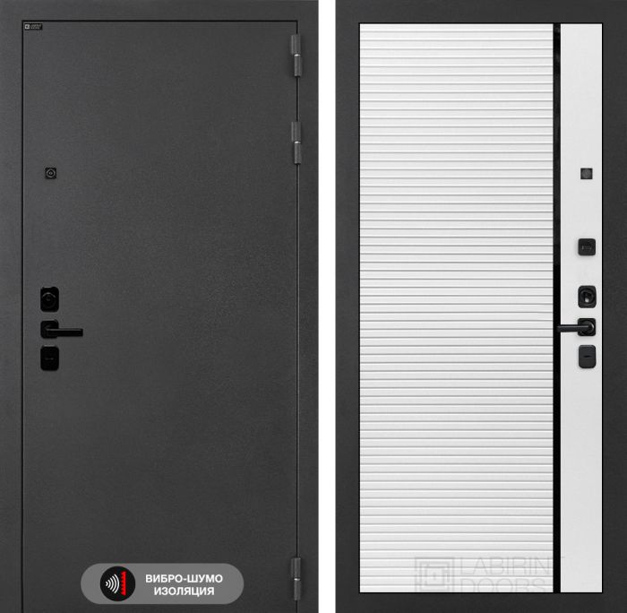 Входная дверь Лабиринт Соналаб 22 - Белый софт, черная вставка