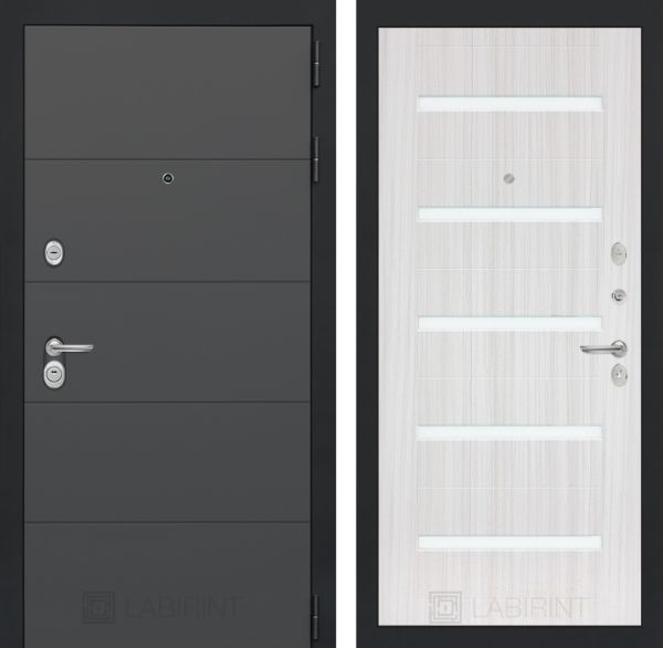 Входная дверь Лабиринт ART графит 01 - Сандал белый, стекло белое