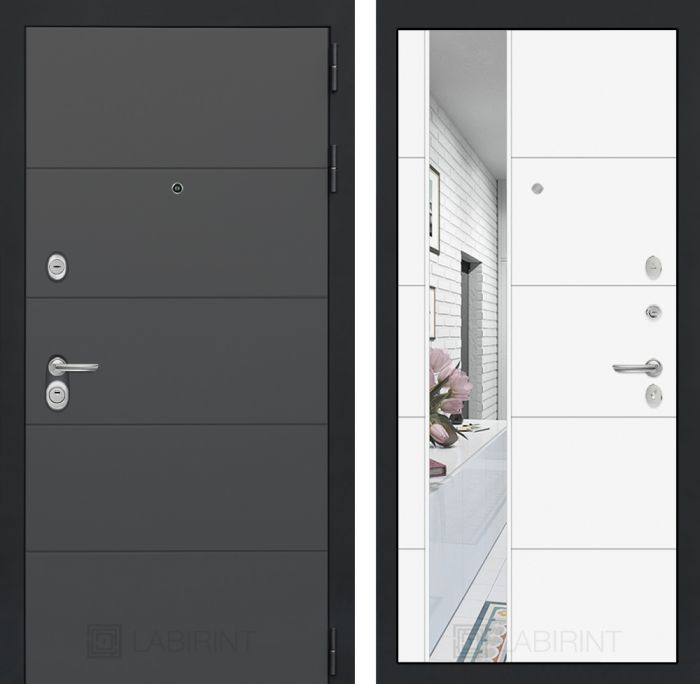 Входная дверь Лабиринт ART графит с Зеркалом 19 - Белый софт