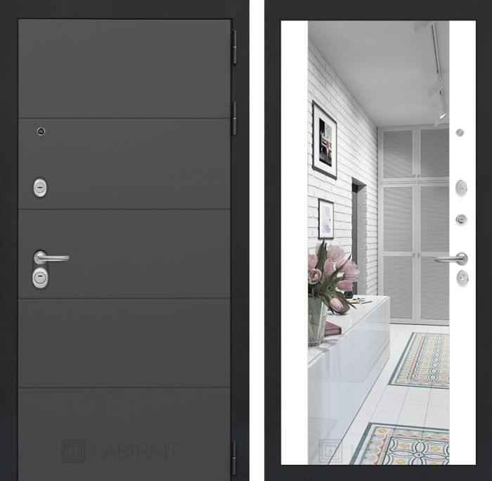 Входная дверь Лабиринт ART графит с Зеркалом Максимум - Белый софт